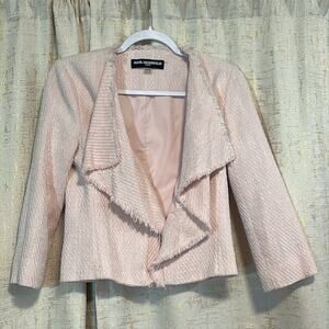 Karl Lagerfeld Open Front Blazer Tweed Pink 100% Cotton Shell Women's Size XS  !